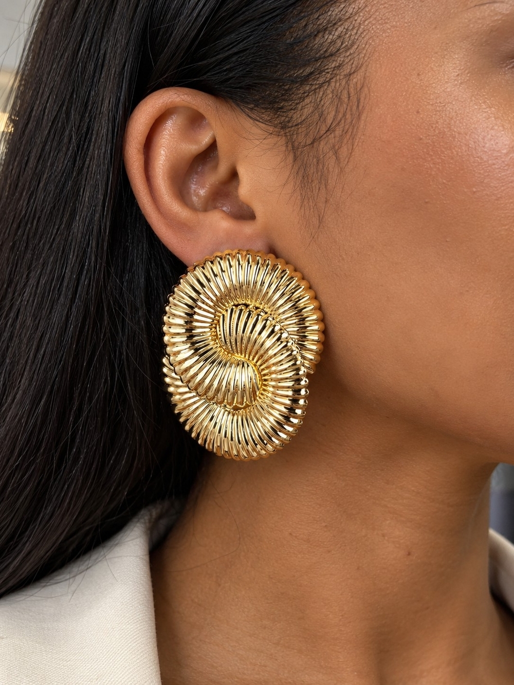Gold Twisted Coil Statement Earrings - Women Jewelry